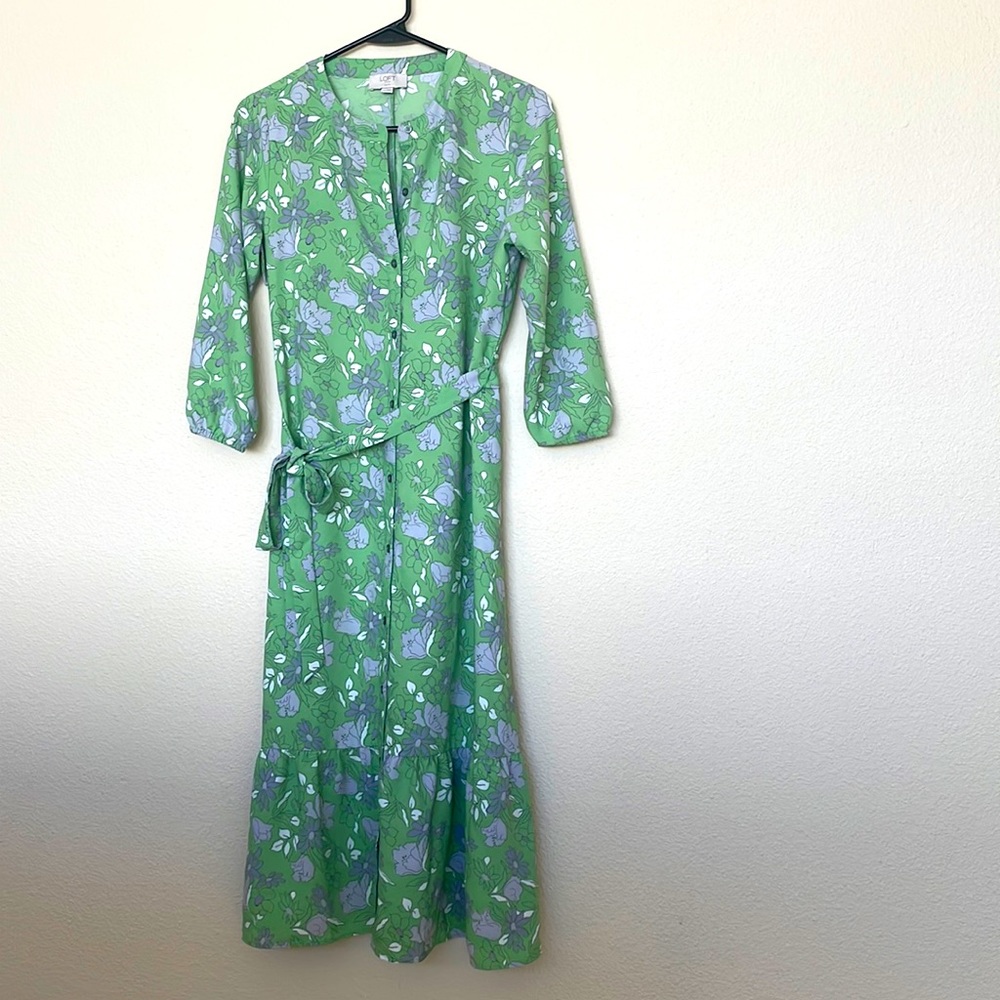 Loft petite XSP floral green midi dress